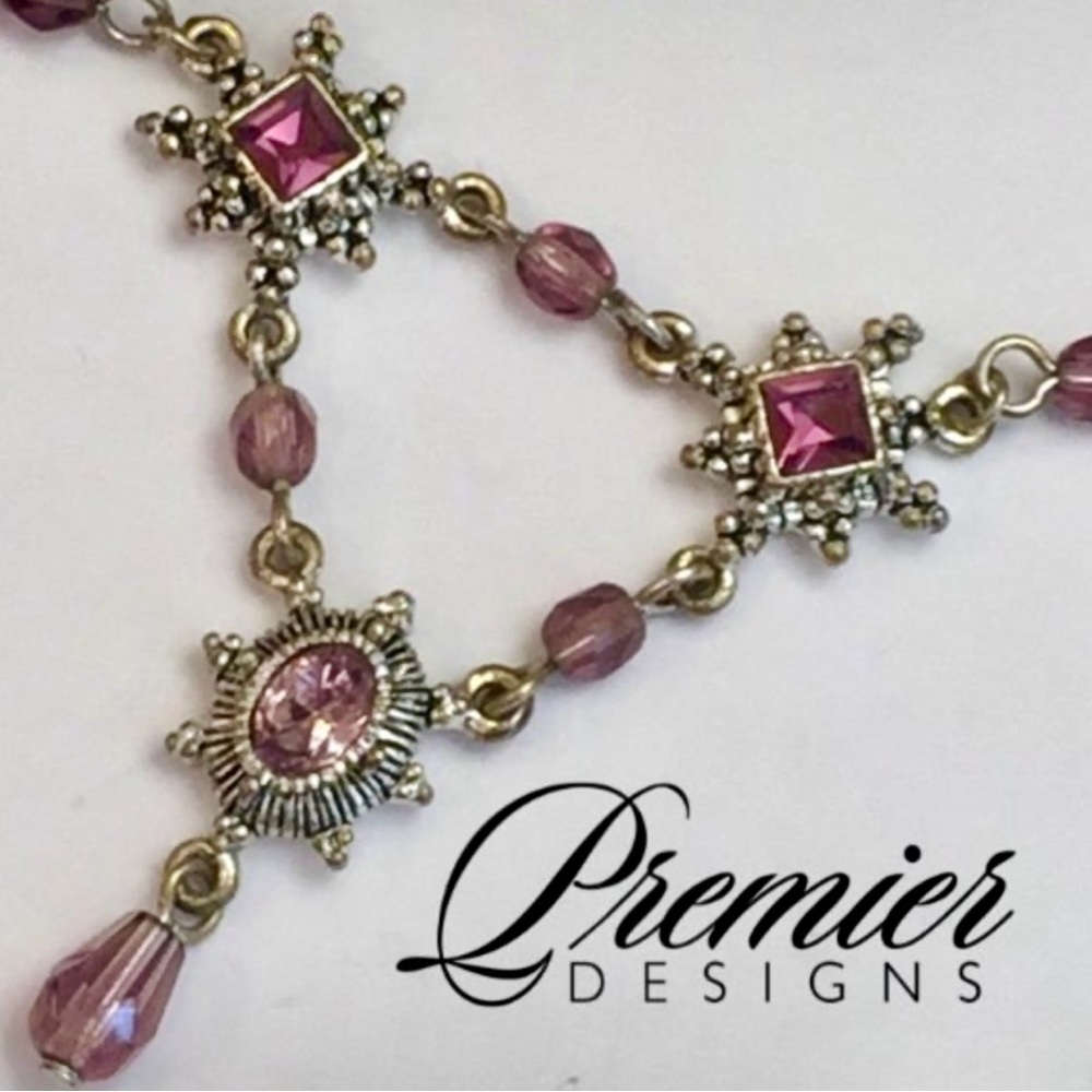 Premier Designs Rose-Pink Crystal Pendant Necklace